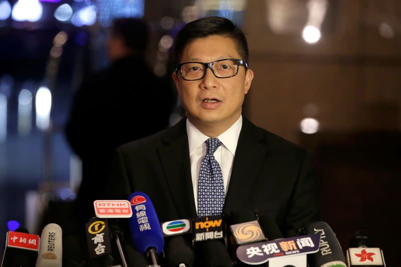 Hong Kong's Commissioner of Police Chris Ping-keung Tang speaks at a news conference at the Regent hotel in Beijing