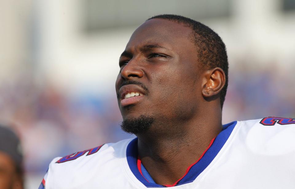 Ist bei Marvel-Fans grade nicht sonderlich beliebt: Der American-Football-Star LeSean McCoy (Bild: AP Photo/Jeffrey T. Barnes)