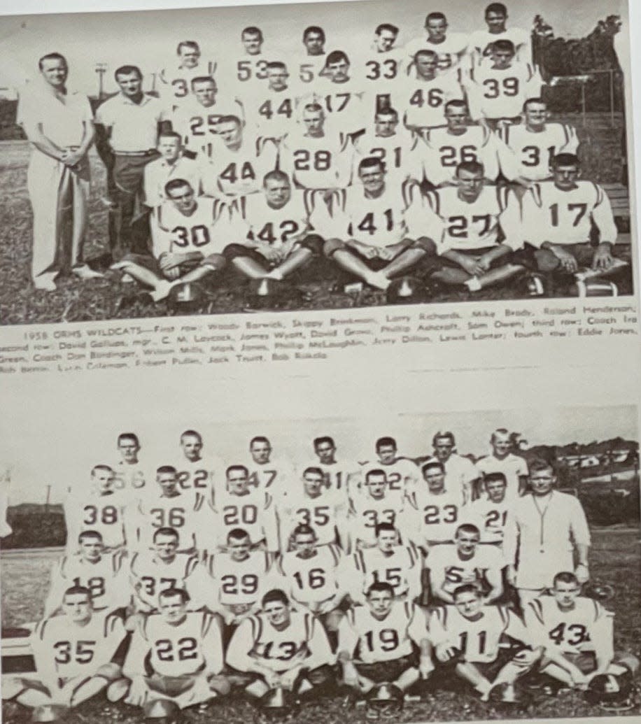 Photos of the 1958 Oak RidgeHigh School Wildcats, which had 47 players. Seven seniors won major college football scholarships to what is now Division 1 schools and six seniors signed with Southeastern Conference universities.