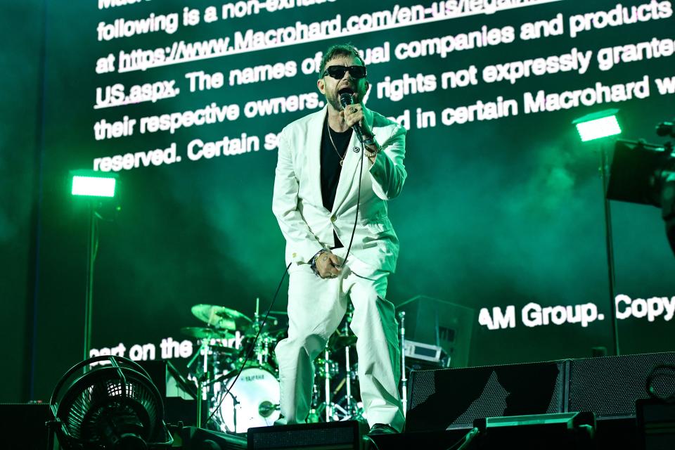 Damon Albarn of Blur performs at the Coachella Stage during the 2024 Coachella Valley Music and Arts Festival at Empire Polo Club in Indio, California, on April 13, 2024. (Photo by VALERIE MACON / AFP) (Photo by VALERIE MACON/AFP via Getty Images)