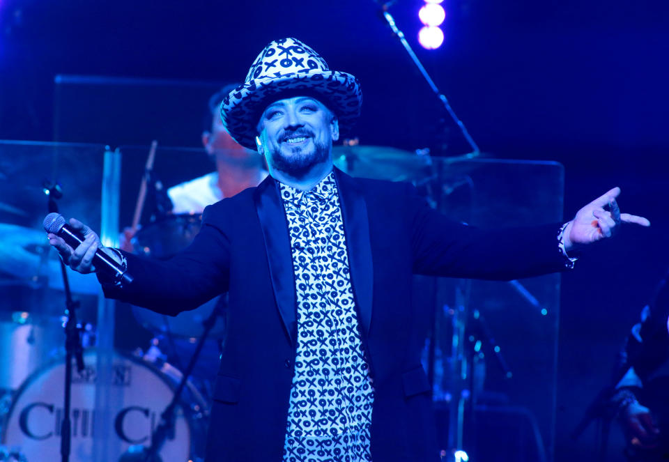 Boy George of the band Culture Club performs in concert at The Electric Factory on Friday, Sept. 9, 2016, in Philadelphia. (Photo by Owen Sweeney/Invision/AP)