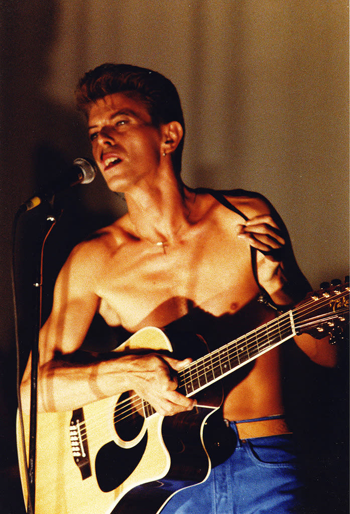 In 1988, Bowie formed the supergroup Tin Machine with Reeves Gabrels, Tony Sales, and Hunt Sales; the band released two albums, ‘Tin Machine’ and ‘Tin Machine II.’ Here, Bowie is pictured performing with the group at the concert to promote the latter album at the Brixton Academy in London on Nov. 11, 1991.