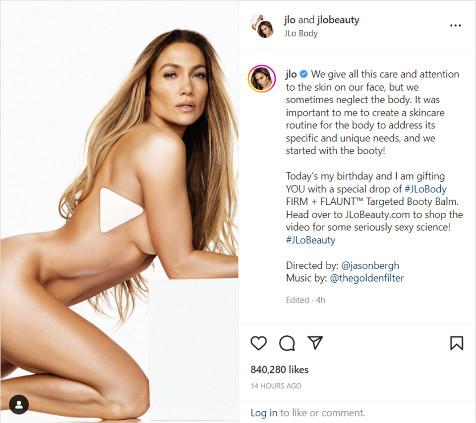 Jennifer Lopez lanza su nuevo producto para el cuidado del cuerpo (Jennifer Lopez/Instagram)