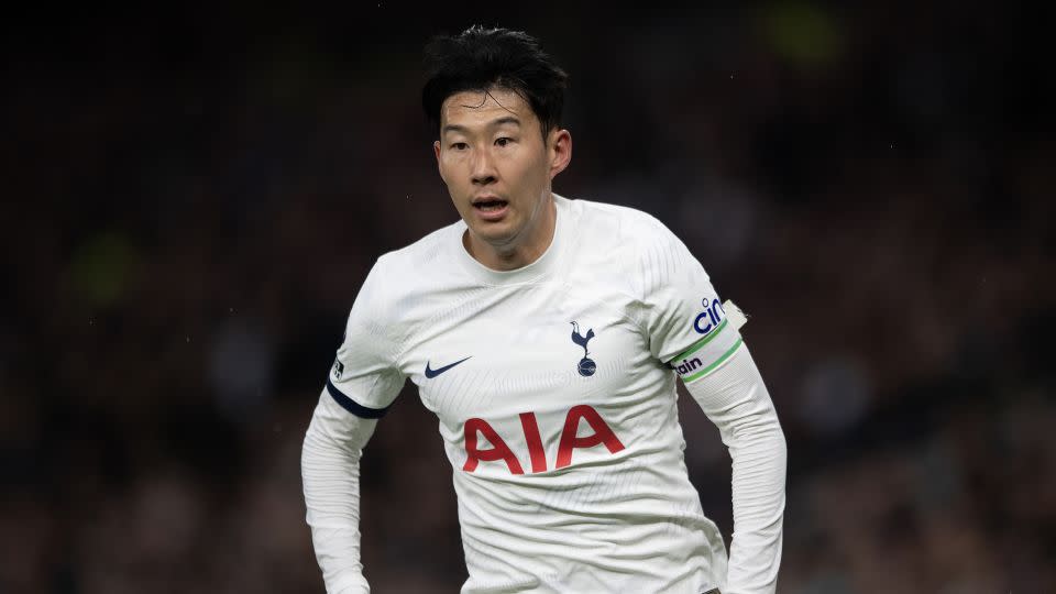 Son is seen with two fingers wrapped up during an English Premier League match between Tottenham and Brighton & Hove Albion on February 10. - Visionhaus/Getty Images