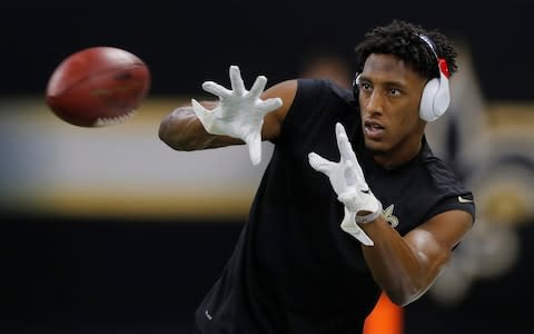 New Orleans Saints' Michael Thomas warms up before the NFL football NFC championship game against the Los Angeles Rams Sunday, Jan. 20, 2019, in New Orleans - Credit: AP