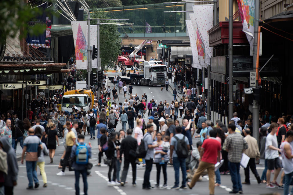 Pitt Street Mall, George Street and Elizabeth Streets in the CBD in Sydney, Tuesday, December 26, 2017. (AAP Image/Dean Lewins)