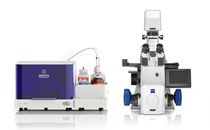 The CODEX® System (left) can integrate with the ZEISS Axio Observer platform (right) for multiplexed imaging of 40+ biomarkers, enabling innovative spatial biology applications and discoveries.