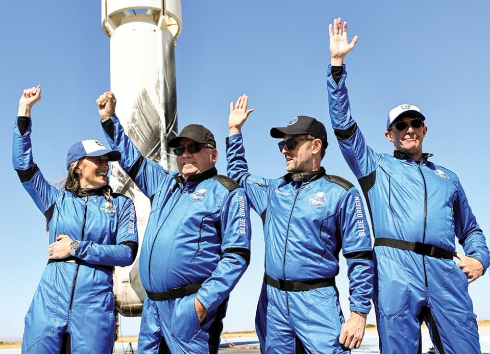 At age 90 second from left, Shatner became the oldest person to travel to space.