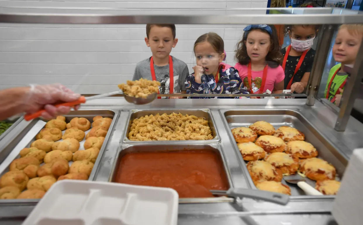 Kindergarten students look over their choices for lunch at Bay Haven School of Basics Plus, in Sarasota.