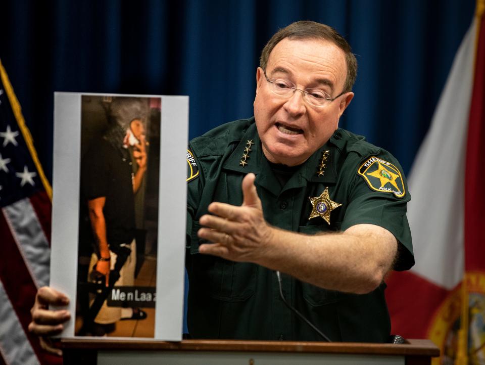 Polk County Sheriff Grady Judd talks about the arrest of La'Darion Chandlern, who was charged with murder in the shooting death of John McGhee during a press conference at the Sheriff's Operations Center in Winter Haven on Thursday.