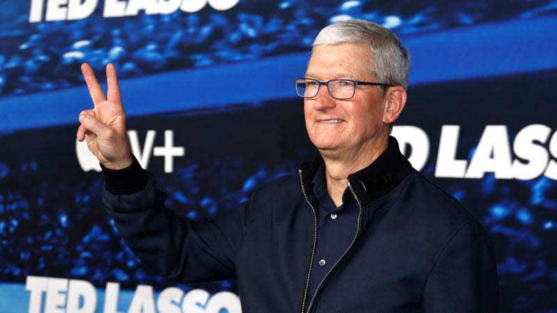 Apple CEO  Tim Cook attends Apple Original Series "Ted Lasso" Season 3 Red Carpet Premiere Event at Westwood Village Theater on March 07, 2023 in Los Angeles, California