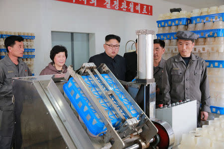 North Korean Leader Kim Jong Un gives field guidance to the Pyongyang mushroom factory in this undated photo released by North Korea's Korean Central News Agency (KCNA) in Pyongyang on April 8, 2017. KCNA/via REUTERS