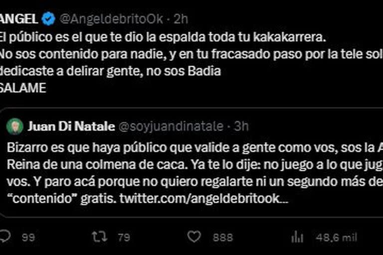 El tenso ida y vuelta que protagonizaron Ángel de Brito y Juan Di Natale en Twitter