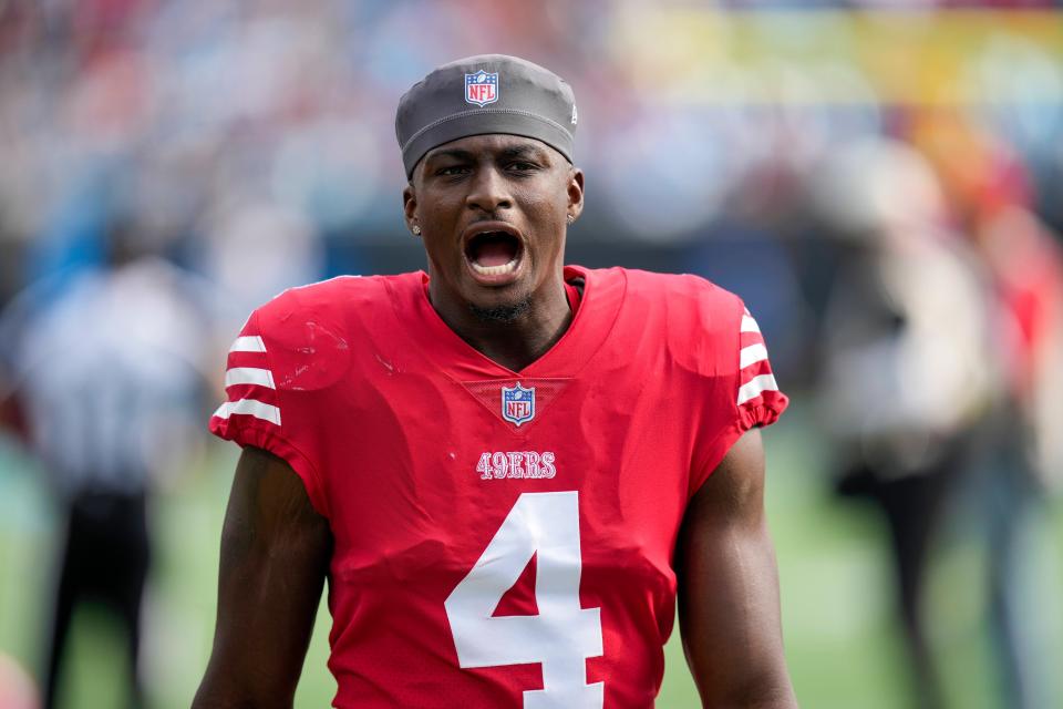 San Francisco 49ers cornerback Emmanuel Moseley during the first quarter against the Carolina Panthers, Oct. 9, 2022 in Charlotte.