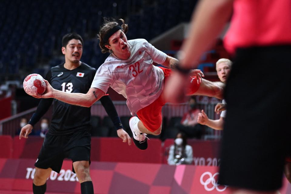 Jacob Holm (32) and Denmark won the men's handball gold medal in 2016, and they're in the semifinals in Tokyo. Perhaps they can explain why the United States stinks at this sport. (Photo by DANIEL LEAL-OLIVAS/AFP via Getty Images)