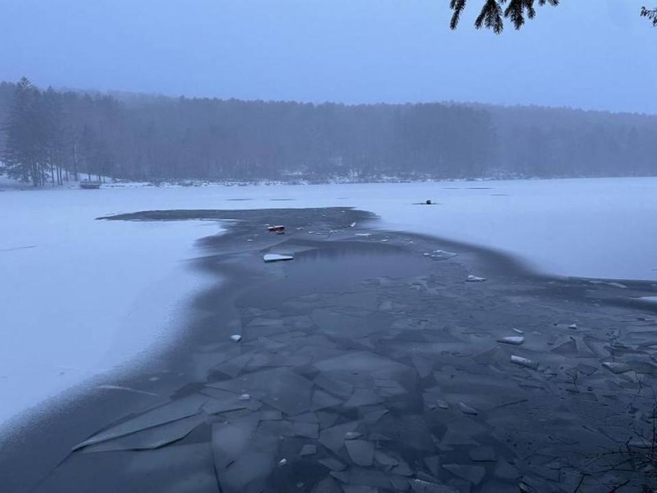 This photo shows Basswood Pond in New York. Rangers said the ice was about 1 inch thick.
