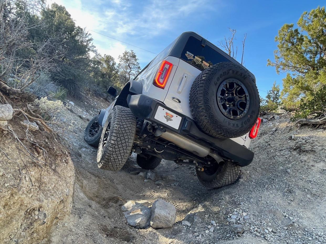 Reporter Phoebe Wall Howard spent half a day at Ford Bronco Off-Roadeo in the Nevada desert on April 15, 2024. She learned to crawl rocks, balance the SUV on three wheels and navigate rough terrain with total control.