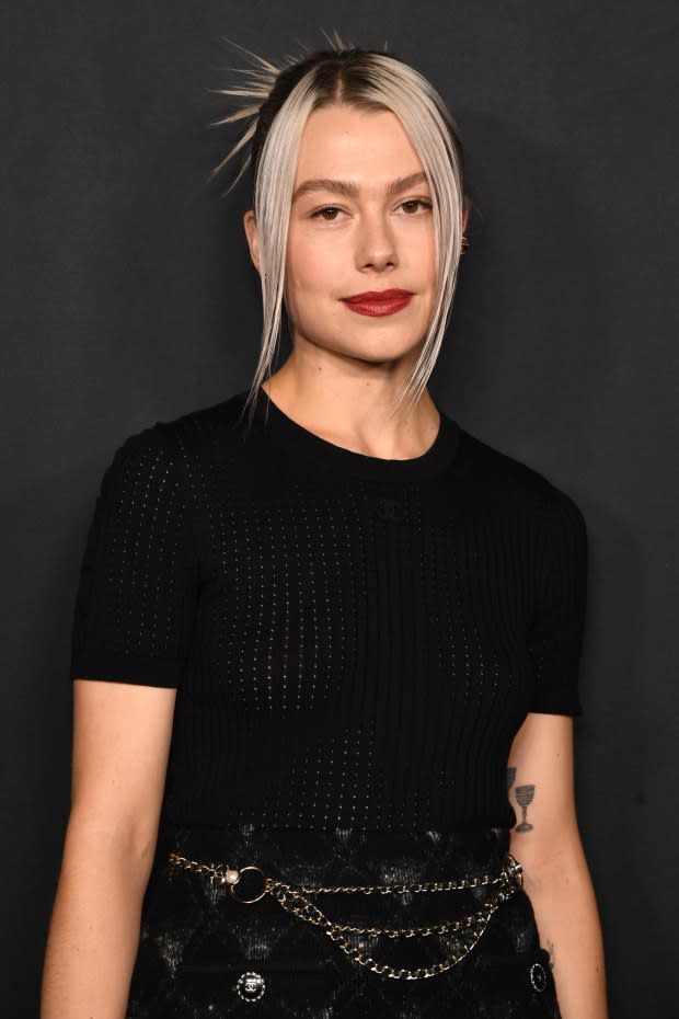 Phoebe Bridgers' natural hair shows in her roots here in October 2022.<p>Jon Kopaloff/Getty Images</p>