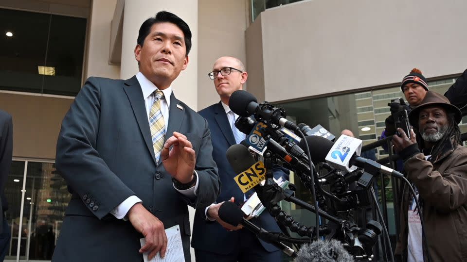 In this 2019 photo, US Attorney Robert Hur speaks to the press after former Baltimore mayor Catherine Pugh pleaded guilty to conspiracy and tax evasion in the "Healthy Holly" case. - Lloyd Fox/Baltimore Sun/Getty Images