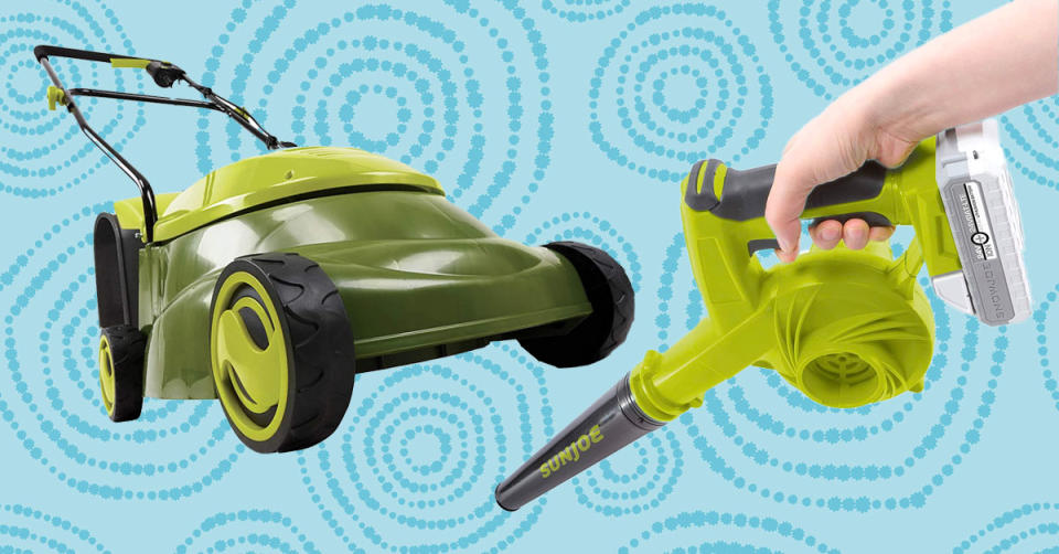 score an electric lawn mower, cordless leaf blower or electric tiller/cultivator by top-rated brand Sun Joe for up to 47 percent off. (Photo: Amazon/Getty)