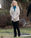 <p>Anne Hathaway sports a blonde bob on the New Jersey set of her latest film, <em>Eileen, </em>on Jan. 25. </p>