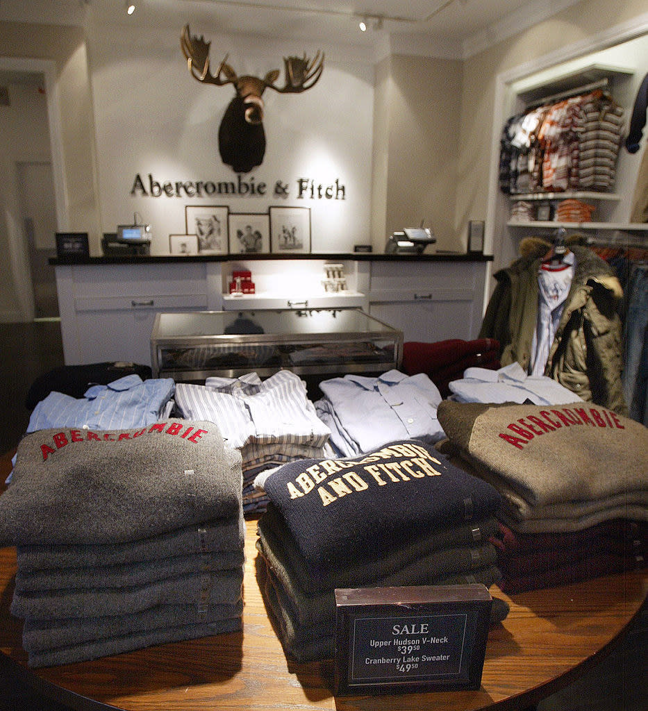 The inside of a Abercrombie and Fitch store