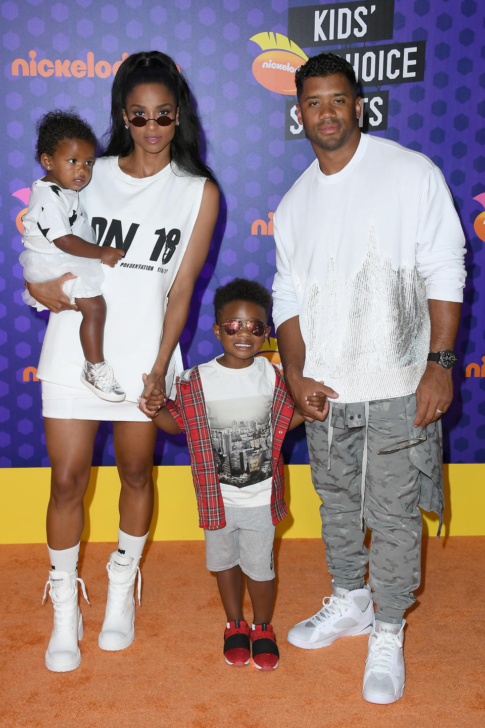 Ciara with husband, Russell Wilson, their daughter Sienna, and four-year-old son, Future. Image via Getty Images.