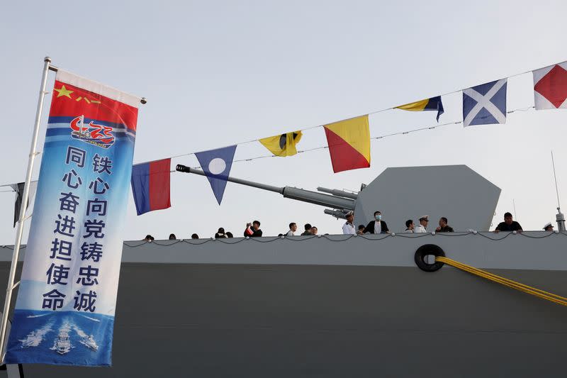 Chinese People's Liberation Army (PLA) Navy opens warships for public viewing in Qingdao