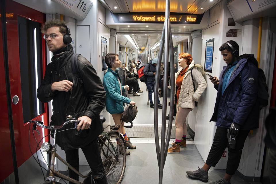 The scene in Amsterdam on the No Pants Subway Ride on Jan. 13. (Photo: Olaf Kraak/AFP/Getty Images)