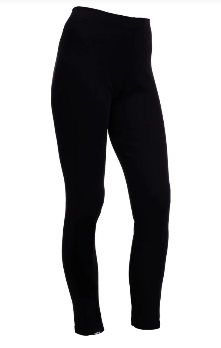 A black pair of Simple Warm Women's Base Layer Ski Leggings set in three-quarter view on a white background.