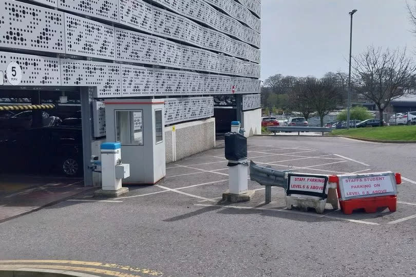 Staff parking signs outside the Lady Wood multi-storey car park