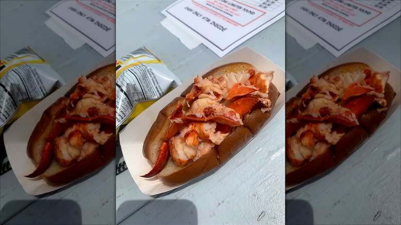 Lobster roll in a cardboard serving boat