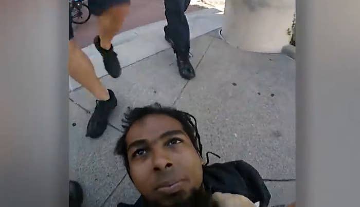 Bodycam footage shows the moment that Indianapolis Sgt. Eric Huxley, whose bare legs can be seen, prepares to stomp on the face of Jermaine Vaughn.