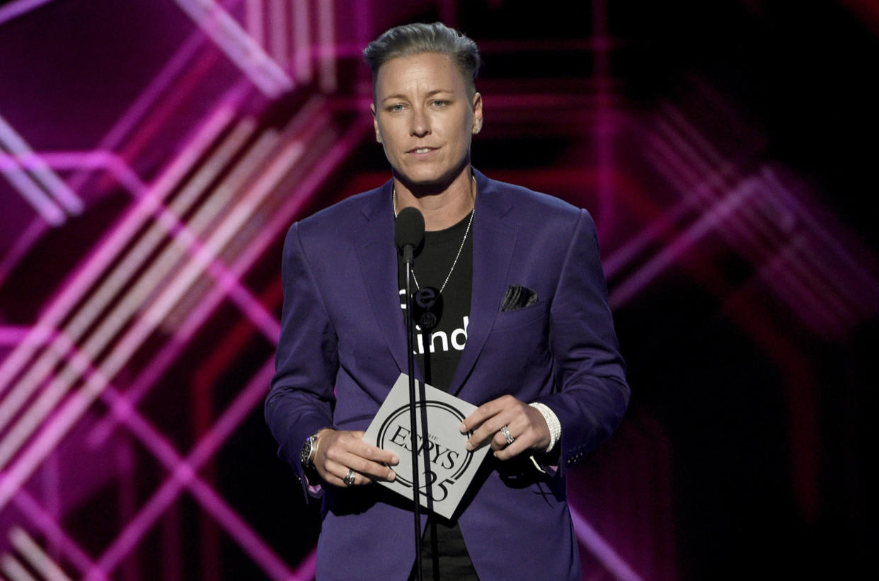 Abby Wambach’s car was taken for a joy ride and vandalized with “hate speech.” (AP Photo)