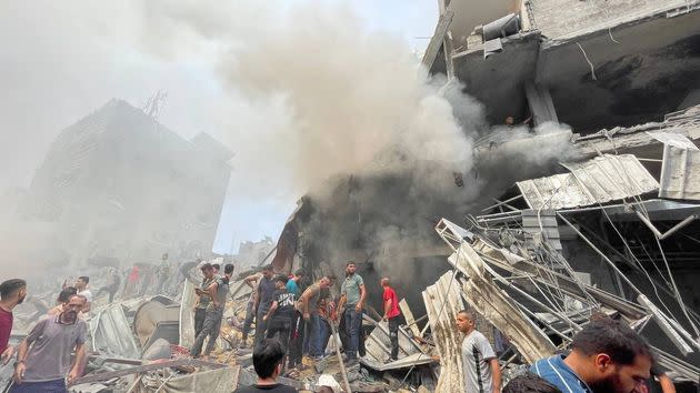 A view of debris after Israeli airstrikes hit Jabalia camp in Gaza Strip on October 09, 2023.