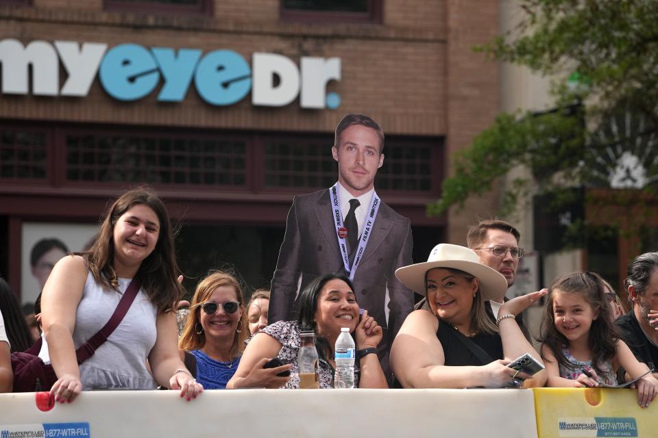 Ryan Gosling fans line up on Congress Ave. for "The Fall Guy" red carpet Tuesday, March 12, 2024, at the Paramount Theatre in downtown Austin.