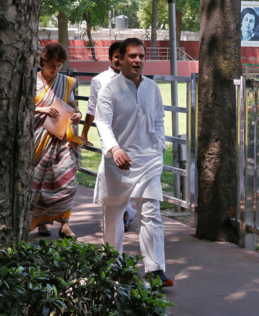 Rahul Gandhi, President of Congress party, arrives with his sister and a leader of the party Priyanka Gandhi Vadra to attend Congress Working Committee (CWC) meeting in New Delhi, India, May 25, 2019. REUTERS/Altaf Hussain