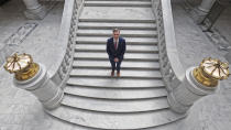 Utah Treasurer Marlo Oaks poses for a photograph at the Utah State Capitol on May 5, 2022, in Salt Lake City. A growing number of Republican-led states with economies that rely heavily on fossil fuels are pushing back against shifts in the financial industry to consider new factors such as environmental risk in their investment decisions. (AP Photo/Rick Bowmer)