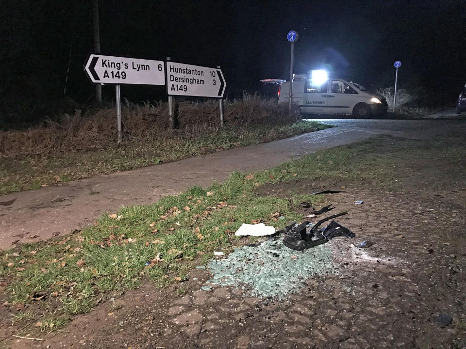 <em>Debris was left at the scene of the crash on the A149 (Picture: PA)</em>