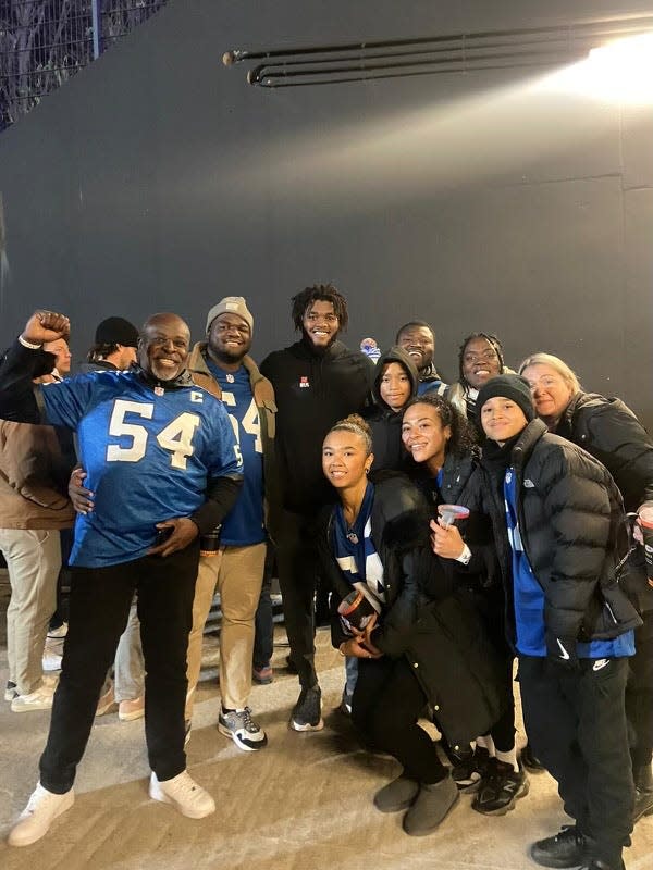Nine members of the Odeyingbo family made it to Germany to watch Dayo's first three-sack game since high school