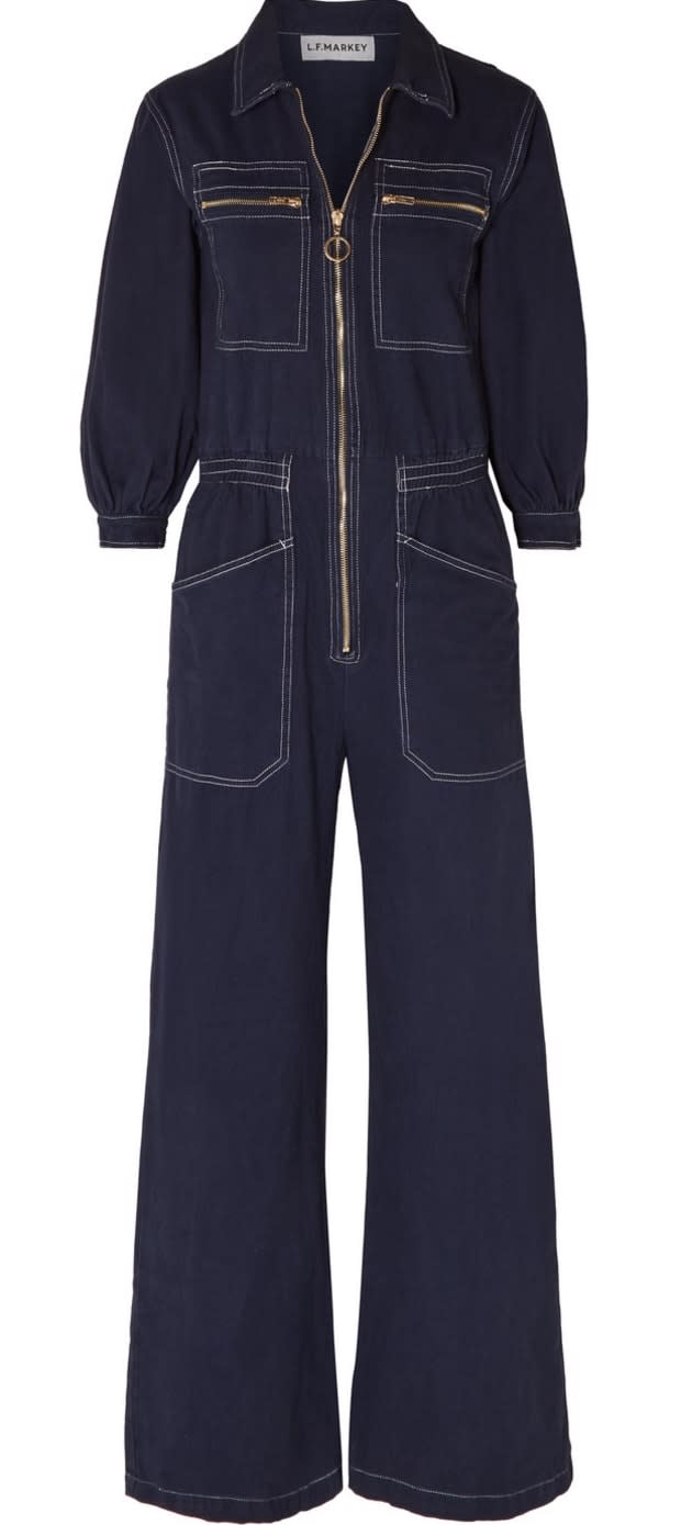 <p><strong>L.F. Markey Dante Cotton-Drill Jumpsuit, $160, <a href="https://rstyle.me/+ig1UhgJYn8g5EuVbMVWqnQ" rel="nofollow noopener" target="_blank" data-ylk="slk:available here;elm:context_link;itc:0;sec:content-canvas" class="link ">available here</a>: </strong>I lived in a peach L.F. Markey playsuit this summer and received endless compliments. I plan on keeping the praise going by wearing the brand's navy jumpsuit this fall. </p>