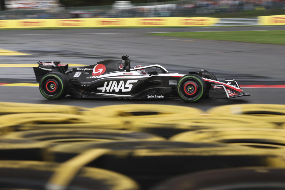 Haas driver Kevin Magnussen of Denmark steers his car during the qualification session ahead of the Formula One Grand Prix at the Spa-Francorchamps racetrack in Spa, Belgium, Friday, July 28, 2023. The Belgian Formula One Grand Prix will take place on Sunday. (AP Photo/Geert Vanden Wijngaert)