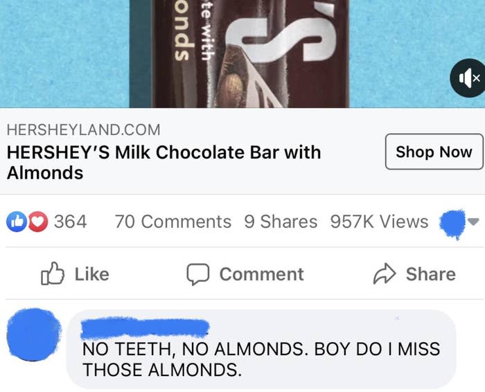 person commenting on a chocolate bar adds that because of the almonds they caant eat it