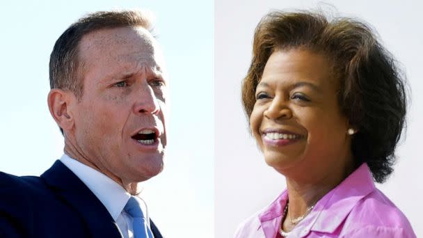 PHOTO: Combination photo of North Carolina candidates for the U.S. Senate, Republican, Ted Budd and Democrat, Cheri Beasley.  (AP Photo/Getty Images)