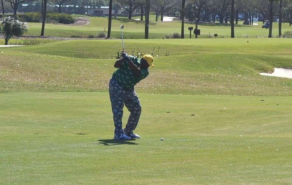 Warren Sapp played the Old Course at Broken Sound in Boca Raton Wednesday to help promote new PGA Tour Champions event.