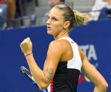 Sept 8, 2016; New York, NY, USA; Karolina Pliskova of the Czech Republic reacts after breaking the serve of Serena Williams of the USA on day eleven of the 2016 U.S. Open tennis tournament at USTA Billie Jean King National Tennis Center. Mandatory Credit: Robert Deutsch-USA TODAY Sports