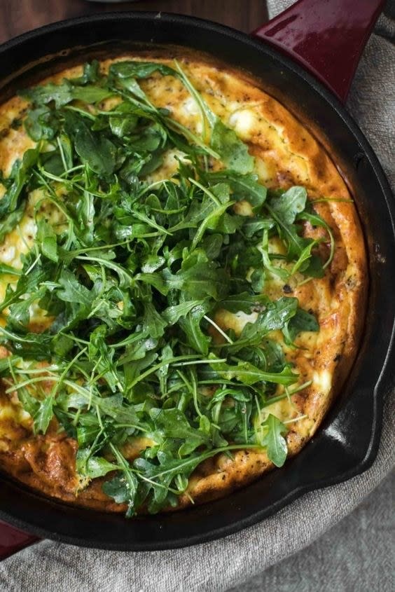 Meet your new favorite Sunday breakfast.Recipe: Goat Cheese Frittata with Fresh Arugula