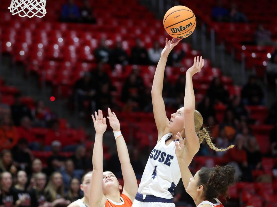 Syracuse’s Camden King shoots during a 6A girls quarterfinal basketball game against Skyridge at the Huntsman Center in Salt Lake City on Monday, Feb. 26, 2024. | Kristin Murphy, Deseret News