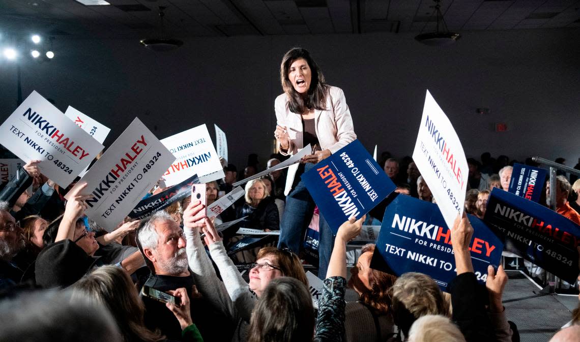 Former South Carolina governor Nikki Haley signed autographs and rallied with supporters on March 13, 2023 at Horry-Georgetown Technical College in Myrtle Beach, S.C. as she seeks the Republican nomination for president in 2024. March 13, 2023.