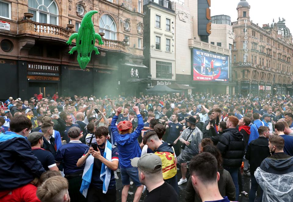 The party is well underway in central London ahead of kick-off at 7pm. (PA)